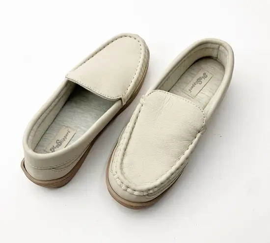 MY SLIPPERS By My Pillow Leather Cream Memory Foam Slip On Moccasins, Size 7