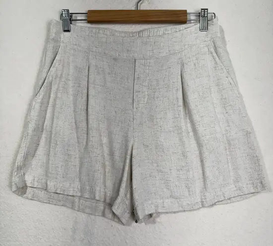 Be cool Beige Linen Pleated Pull-On High Waisted Shorts Size Large Elastic Back