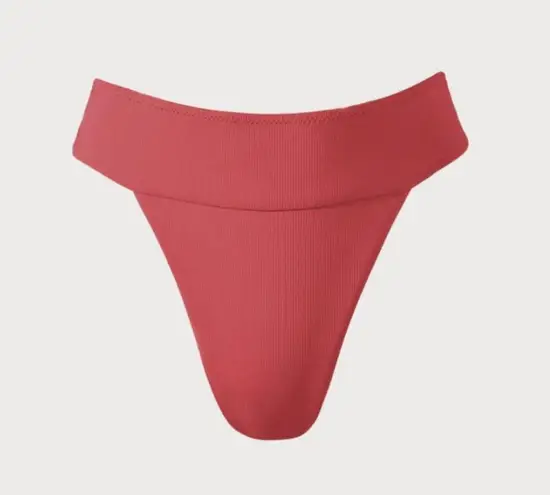 Berlook Red Ribbed High Cut Wide Waistband Bikin Bottom ONLY 70 Size L