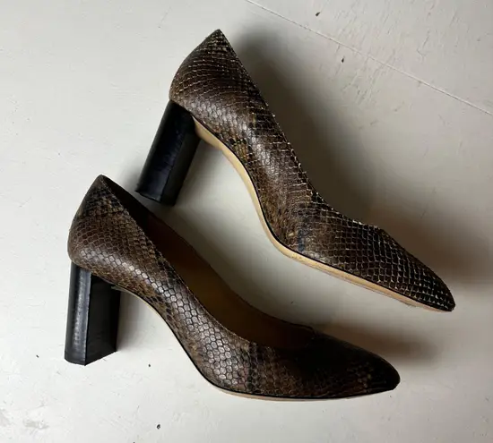 M. GEMI - The Lustro Block Heel Amber Printed Leather Snakeskin Professional Shoe