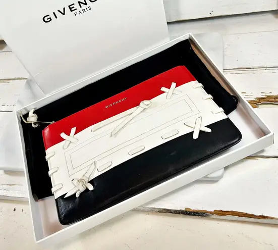 Givenchy Couture Large Rare Red, White & Navy Stitched Logo Pouch/Clutch