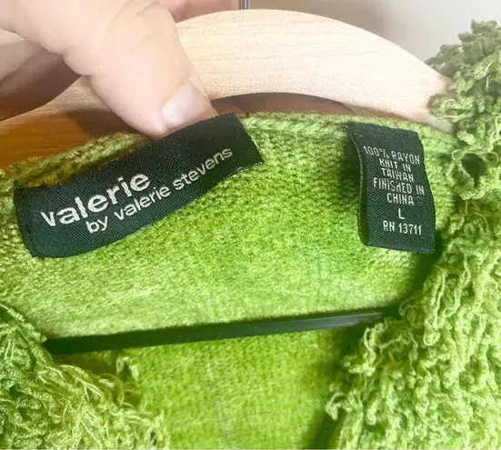 Valerie Stevens Vintage Y2K Green Super Soft Fluffy Fringe Trimmed Zip Up Hoodie Size L