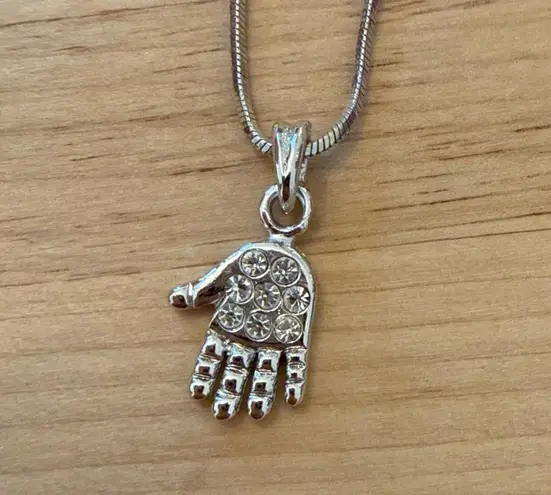 Beaux Bijoux Silver Crystal Hamsa Hand Necklace | Dainty Spiritual Pendant