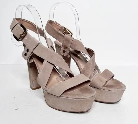 Pour La Victoire  Naella Women’s Size 7.5 Tan Nubuck Leather Platform Heel Sandal