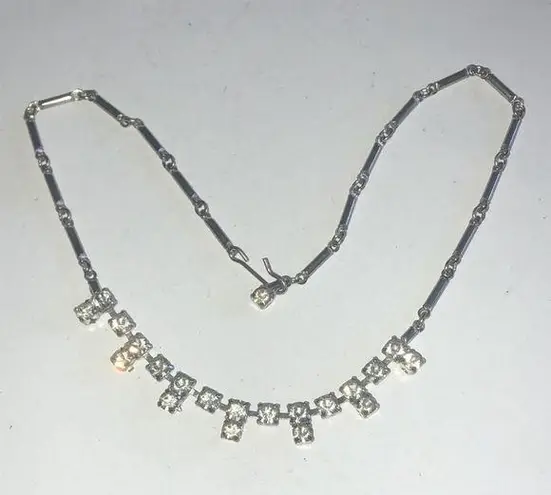 Vintage Silver Tone CZ Rhinestone Boho Bling Choker Necklace