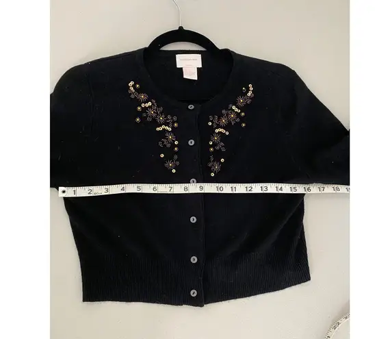 Central Park West Silk Cashmere Black Beaded Embellished Y2K Cropped Cardigan M