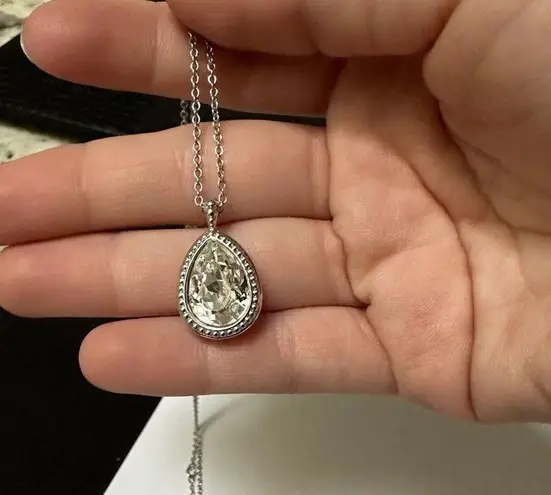 Swavorski Swarovski (Swan Signed) Crystal Teardrop Silver Tone Necklace