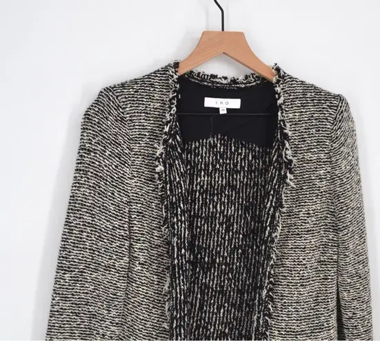 IRO Azure Fringe Blazer Jacket Open Front in Tweed Black and White Women's 38 M