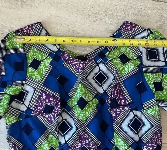 Traditional African Two Pc Dress Set Wax Fabric Blue Green Purple Custom Kitenge Size L