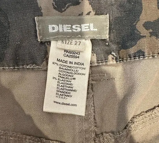 Diesel Khaki Gray Black Camo Camouflage Print Twill Utility Pencil Skirt Size 27