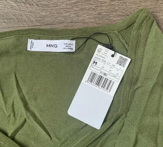 Mango  WOMEN Ruched Short Sleeve Square Neck Cropped Tee - Size M - Green - NWT