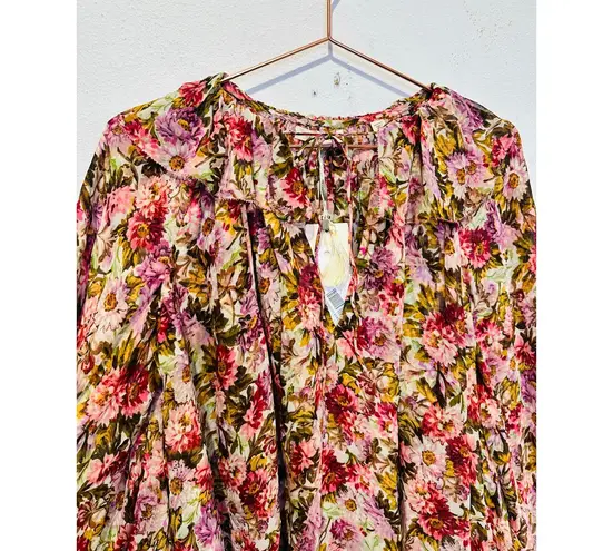 NWT DǑEN Women's Pink Floral Idette Tiered Ruffle Silk