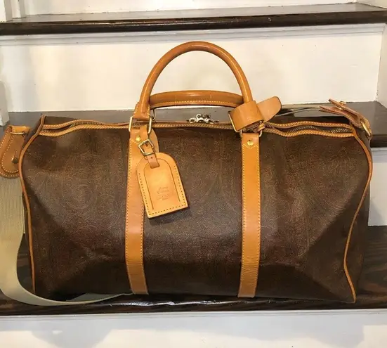 ETRO Milano Red Paisley Boston Weekend Bag With Carry Strap 50 cm