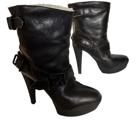 Burberry  Biker Shearling Lined Ankle Boot In Black Size 8.5