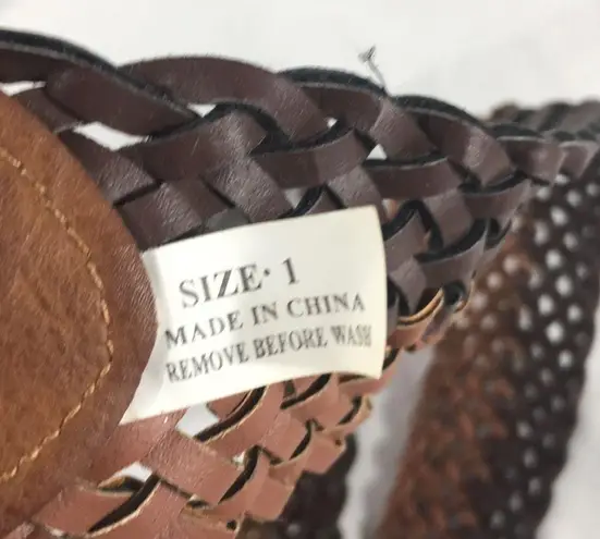Faux Leather Woven Belt, Light and Dark Brown, S/M Brown
