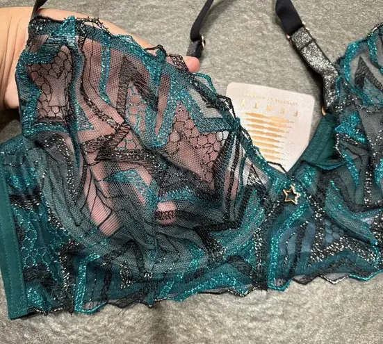 Savage X Fenty Shining Star Embroidered Unlined Demi Bra Wildflower Blue 36C Size undefined