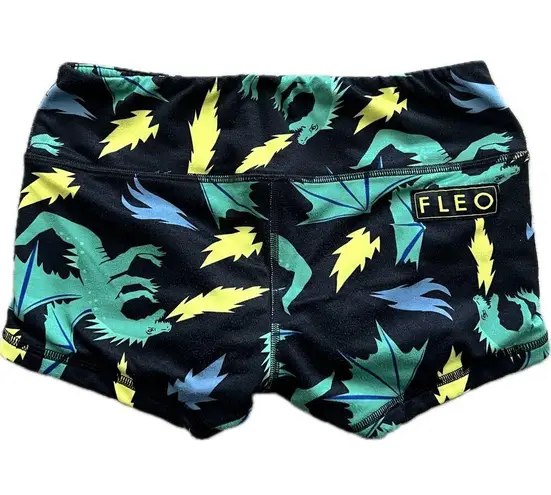 FLEO Dragon Lightning Workout Short Shorts Gym Crossfit Booty Small Women's Black