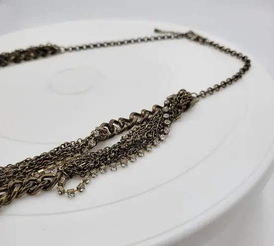 Vtg Layered Chain Necklace 28" Gold Tone Beaded Rhinestone Accent Rustic Rocker