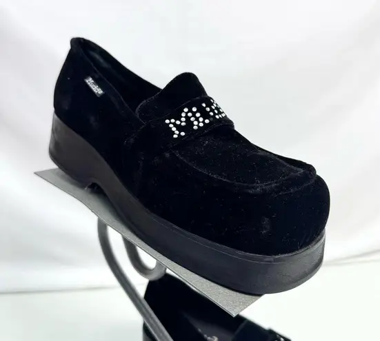 Vintage Y2K Black Velvet Platform Rhinestone Loafers Size 7.5