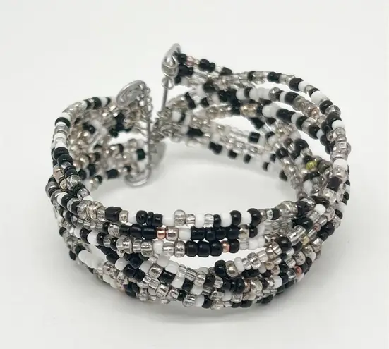 Handmade Lot of 2 Seed Bead Wire Braided Wrap Cuff Bracelets Hand Crafted Black