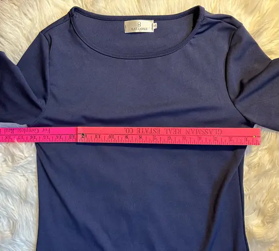 Balauoke Navy Scallop Hem Sheath Dress Women’s Small Half Sleeve Above Knee Blue