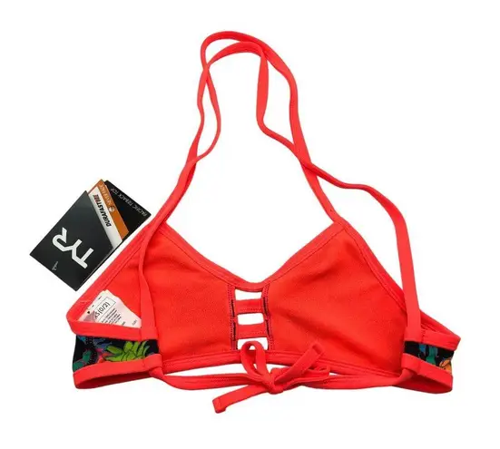Tyr. Durafast One Pacific Tieback Bikini Swim Top Pineapple Print Black Orange XS