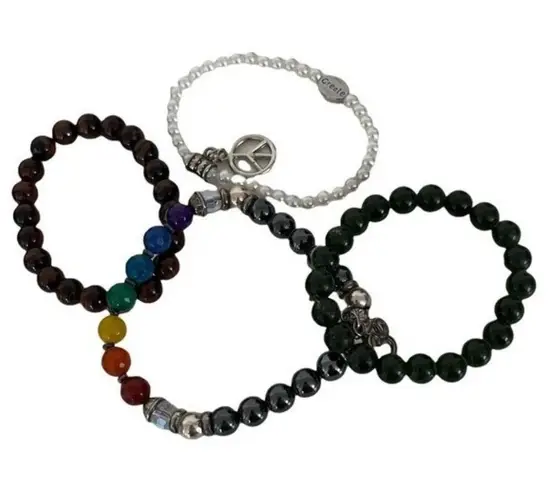 Stretch Beaded Bracelets Lot of 4 White Green Brown Chakra Colors $7 Add On