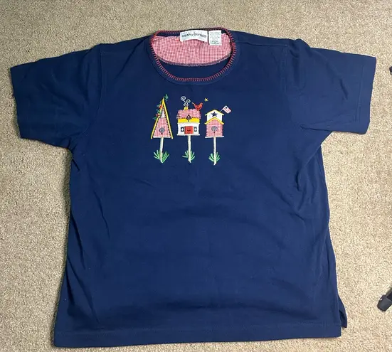 Cathy Daniels Vintage Novelty Embroidered Birdhouse Size Medium T-Shirt Gingham