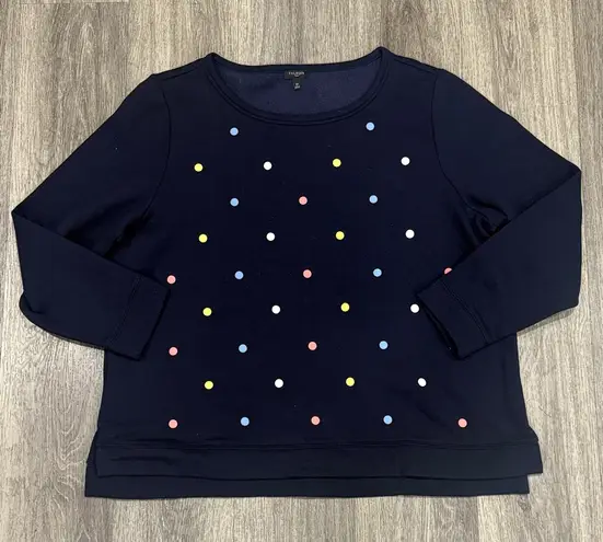 Talbots  Navy Sweater with Colorful Dots 2X Crewneck Fleece Lined - Image 1