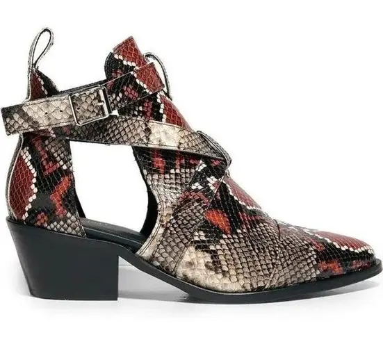 ALLSAINTS Boot Darcy Pointed Toe Ankle Leather Heeled Cutout Red Snake 38 NIB