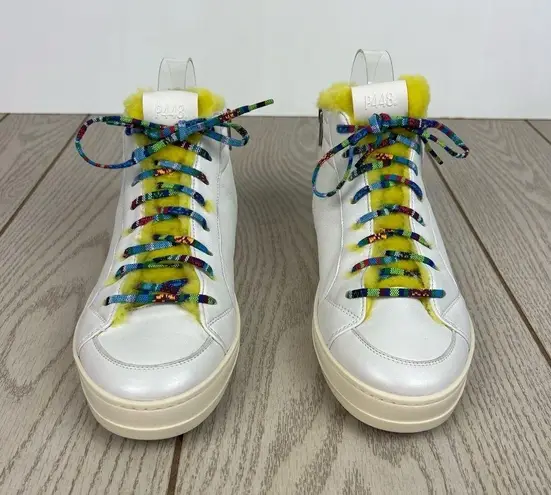 P448 Faux Fur Lined Fanti High Top Sneakers 38 Yellow/Grey Silver $348