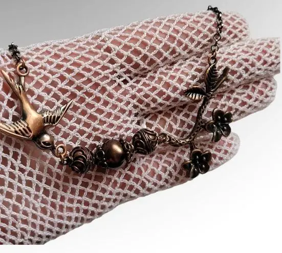 Hummingbird Antique copper floral necklace