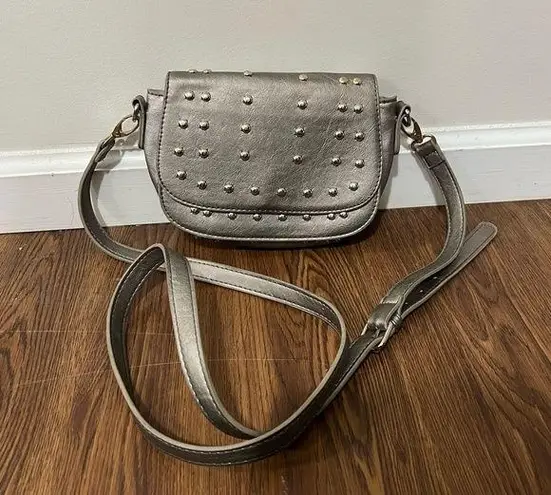 Under One Sky Silver Leather Studded Crossbody Bag