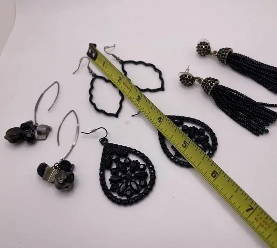 Black Bead Lot Of 4 Dangle Drop Costume Earrings Pierced Mix / Rhinestone Mix