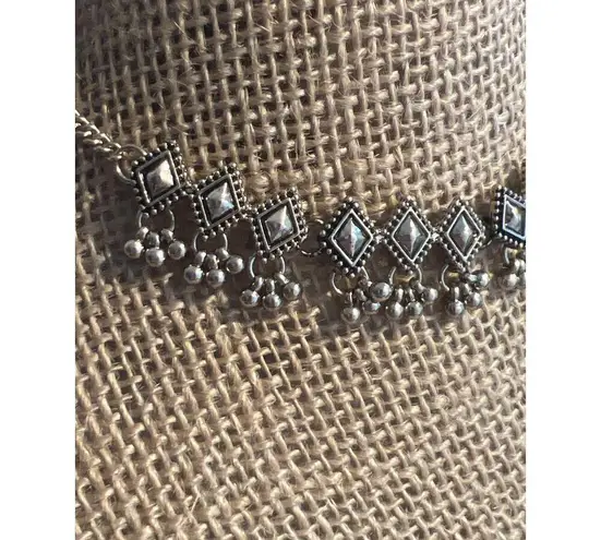 Freedom Gold Tone Choker Necklace Diamond Design Dangles Adj 11.5" + 3"