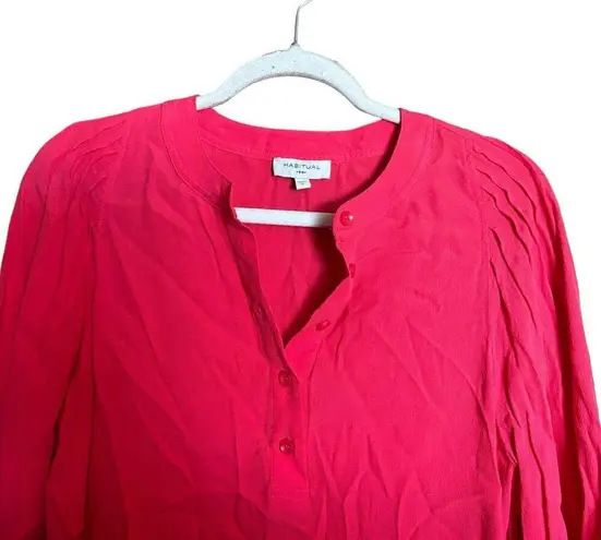 Habitual  Top Womens Small Coral Split Neck Popover Sheer Long Sleeve Blouse