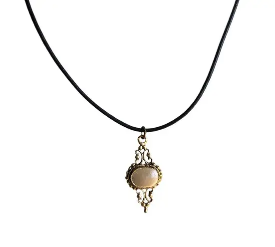 Unbranded Gold Tone Pendant Taupe Stone Waxed Black Cord Pendant Necklace