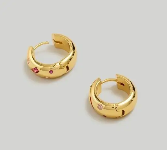 Madewell NWT  Confetti Crystal Huggie Hoop Earrings Gold