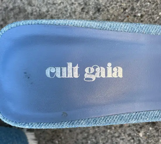 Cult Gaia Fae denim fringe slides sandals size IT 39 US 9