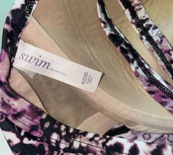 Cacique Lane Bryant Swim Tunic Top Size 42DD Balconette Purple Boho Print Underwire