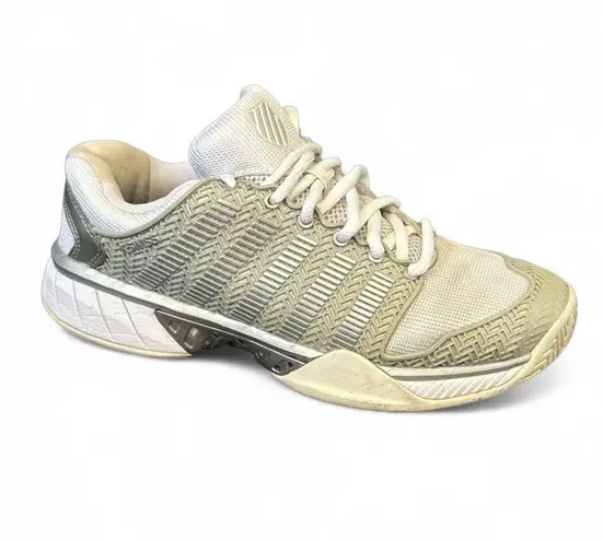 K-Swiss White Silver Athletic Tennis Sneakers Size 8.5 Lace Up Court Shoes