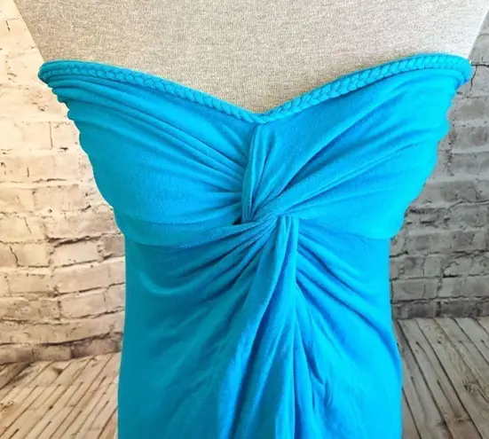 SoCal Sleeveless Knot Front Braided Neckline Mini Dress Blue Logo Womens Small