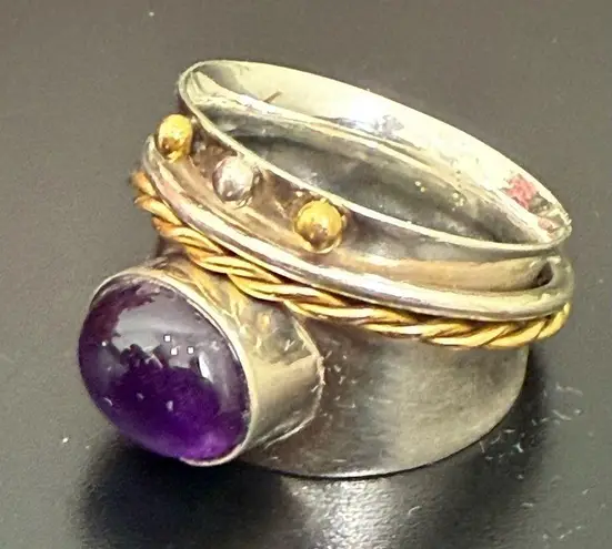 Vintage Handcrafted 925 Sterling Silver Amethyst Spinner Ring Size 8 7g.
