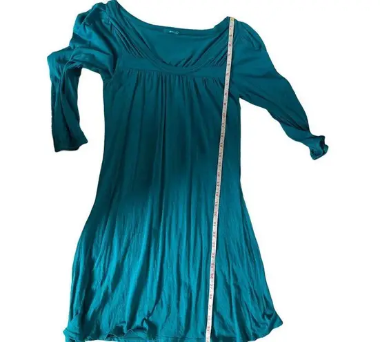 LA Made  Teal Green Blue Cotton V-Neck 3/4 Sleeve Pleated Peasant Tunic Size Small