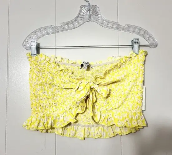 MISS SELFIE Yellow Floral Cropped Shrug Blouse Size XL EUC Gold