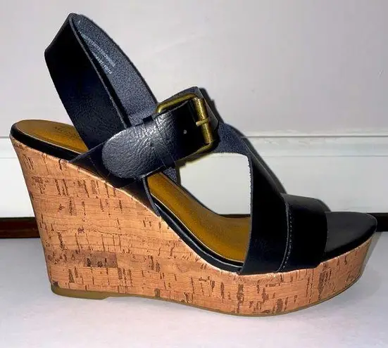 Mossimo Platform Sandals Cork Wedge Black Strappy Buckle Heel Women's Size 8