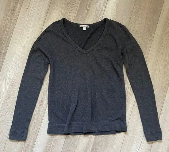 James Perse V Neck Long Sleeve Pullover Sweater Blue Gray (Small)