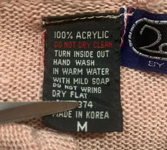 Vintage Knit Embroidered Hoodie Sweater Oatmeal Pink Floral Cropped Crochet Size M