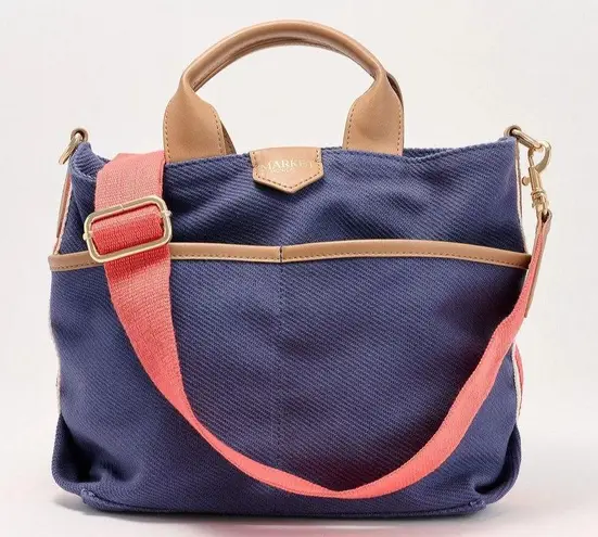 EUC Market By Monica Coated Canvas Bucket Crossbody Bag Purse Preppy Utility Blue