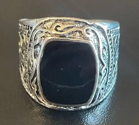 S925 silver natural obsidian ring size 7.5